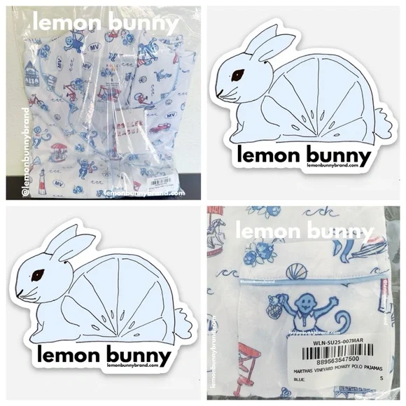 Roller Rabbit Martha’s Vineyard Monkey Short Sleeve Polo Pajamas Blue Small NWT